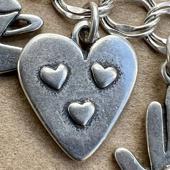Sundance $538 NEW 7.5” Heart Hand Hat Silver Double Link Charm Handmade Bracelet - Picture 7 of 15